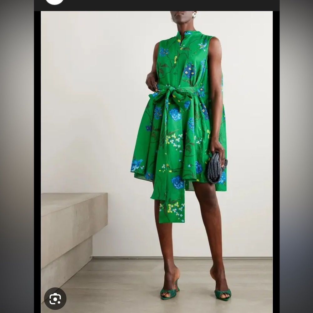 ERDEM Green Asymmetrical Floral Dress